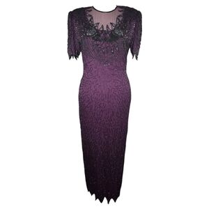 Vintage SCALA Purple Silk Beaded Sequin Evening Gown Dress Size L